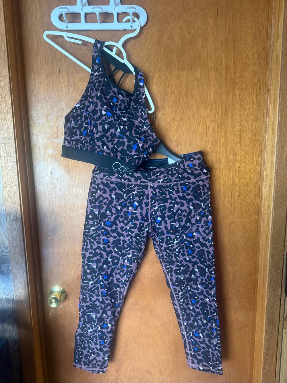Calvin Klein Purple Leopard-Print Leggings and Sports Bra Set